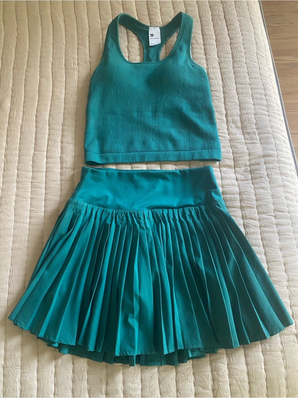 all in motion Emerald Green Racerback Crop Tank (S) & Pleated Skirt (XS)